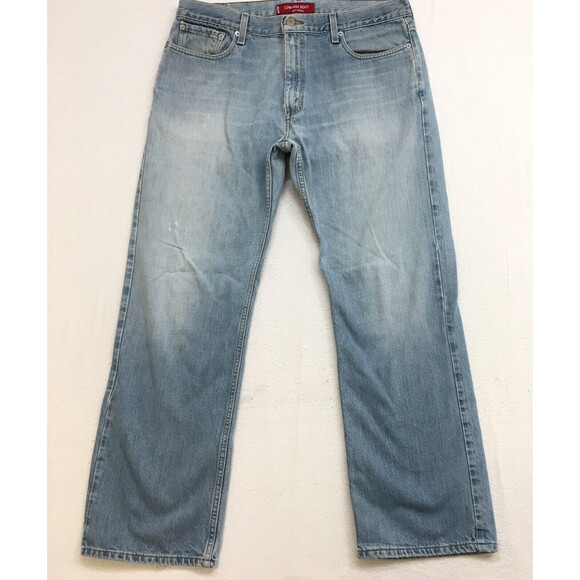 90's LEVIS 527 Jeans Men 36x30 Boot Light Wash Blue Distressed Denim Cowboy - Picture 1 of 16